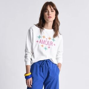 Molly Bracken White 'Amour' Crewneck Sweatshirt with Pastel Star Motif